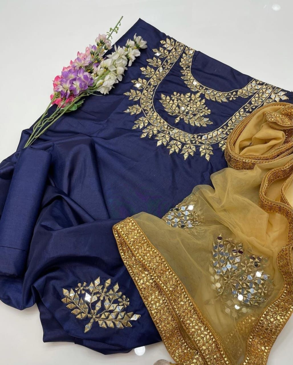 Kataan Silk Embroidered Mirror Work Luxury Unstitched 3PC Suit – Noor-e-Libaas