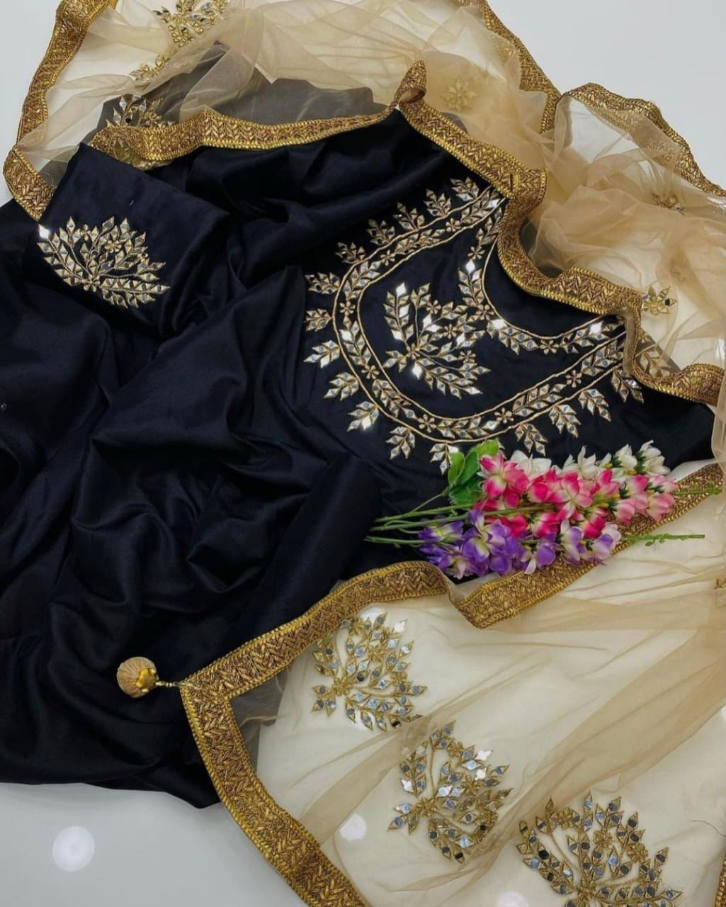 Kataan Silk Embroidered Mirror Work Luxury Unstitched 3PC Suit – Noor-e-Libaas