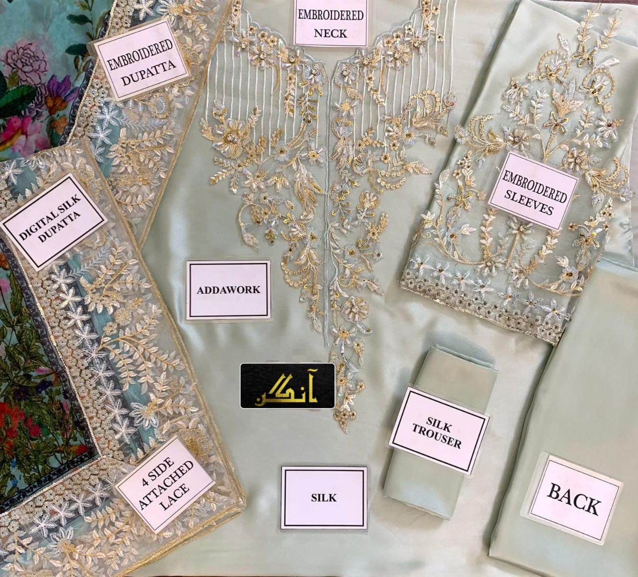 AZURE Shamooz Silk Embroidered & Adda Work Luxury Unstitched 3PC