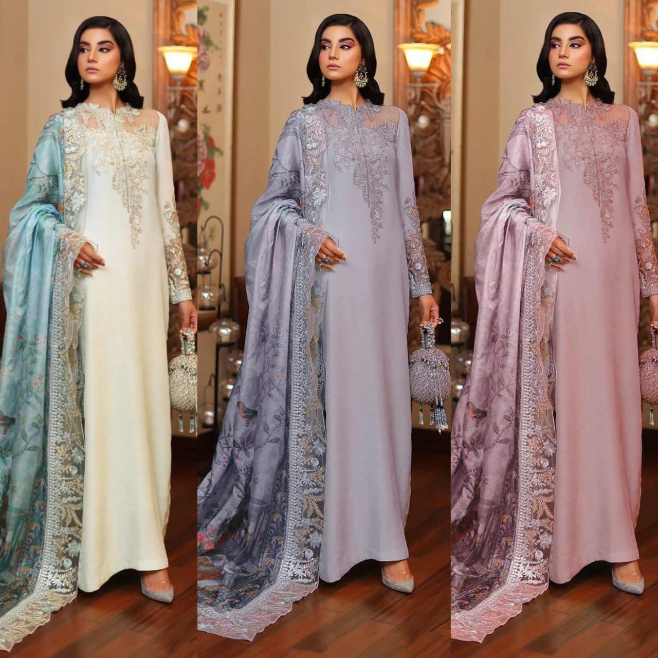 AZURE Shamooz Silk Embroidered & Adda Work Luxury Unstitched 3PC