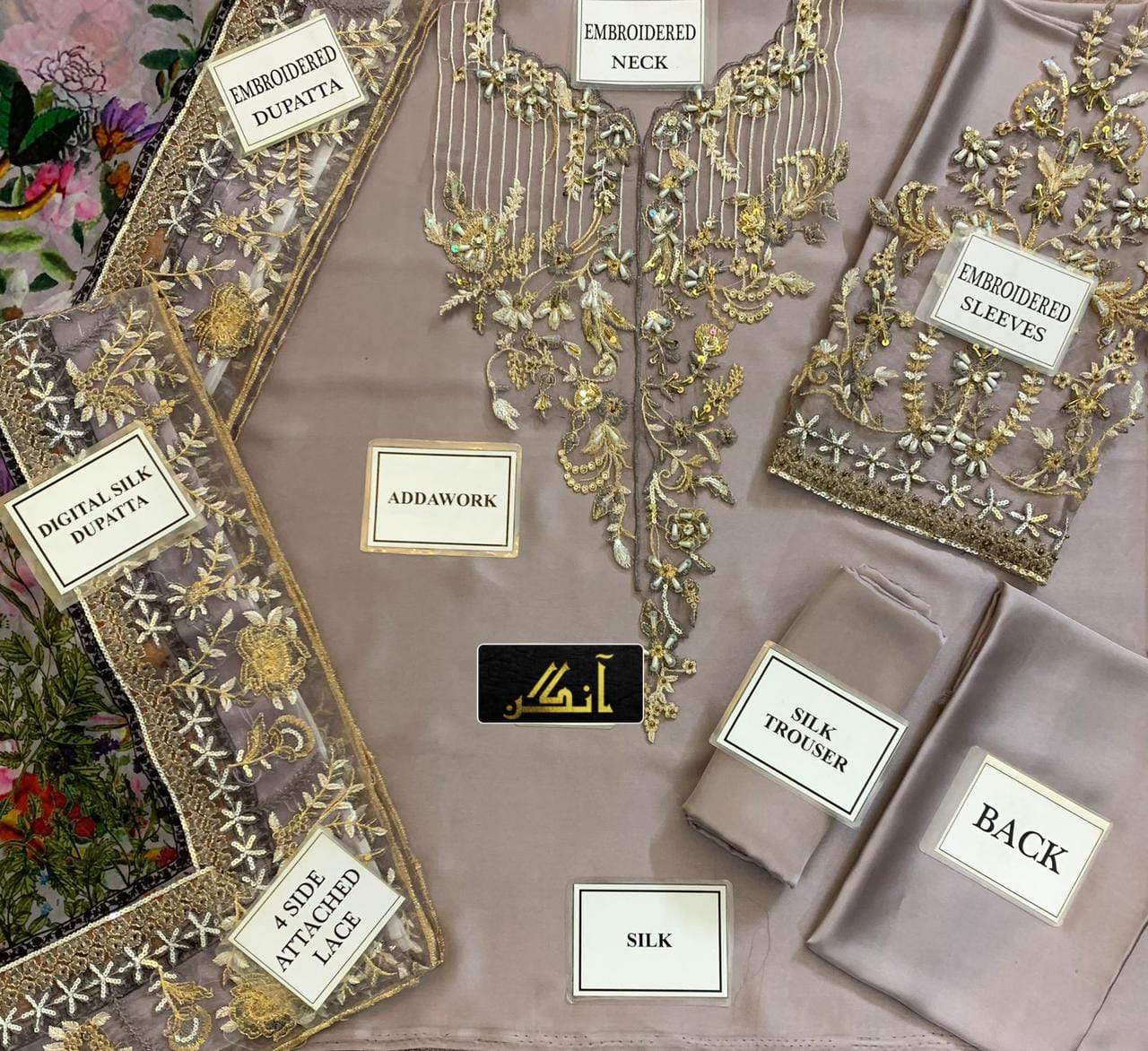 AZURE Shamooz Silk Embroidered & Adda Work Luxury Unstitched 3PC