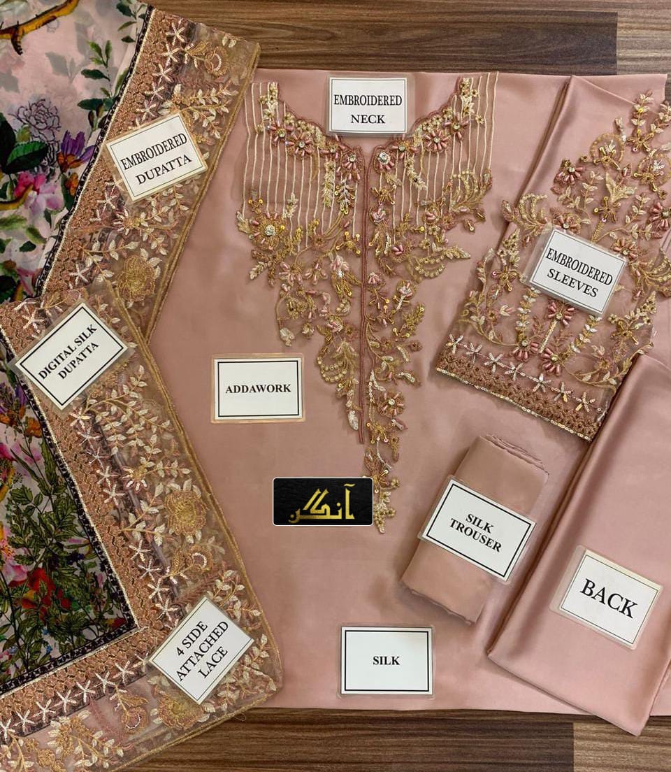 AZURE Shamooz Silk Embroidered & Adda Work Luxury Unstitched 3PC