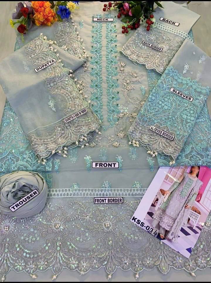 ELAF Organza Embroidered & Sequence Handwork Unstitched 3PC Suit – Noor-e-Libaas