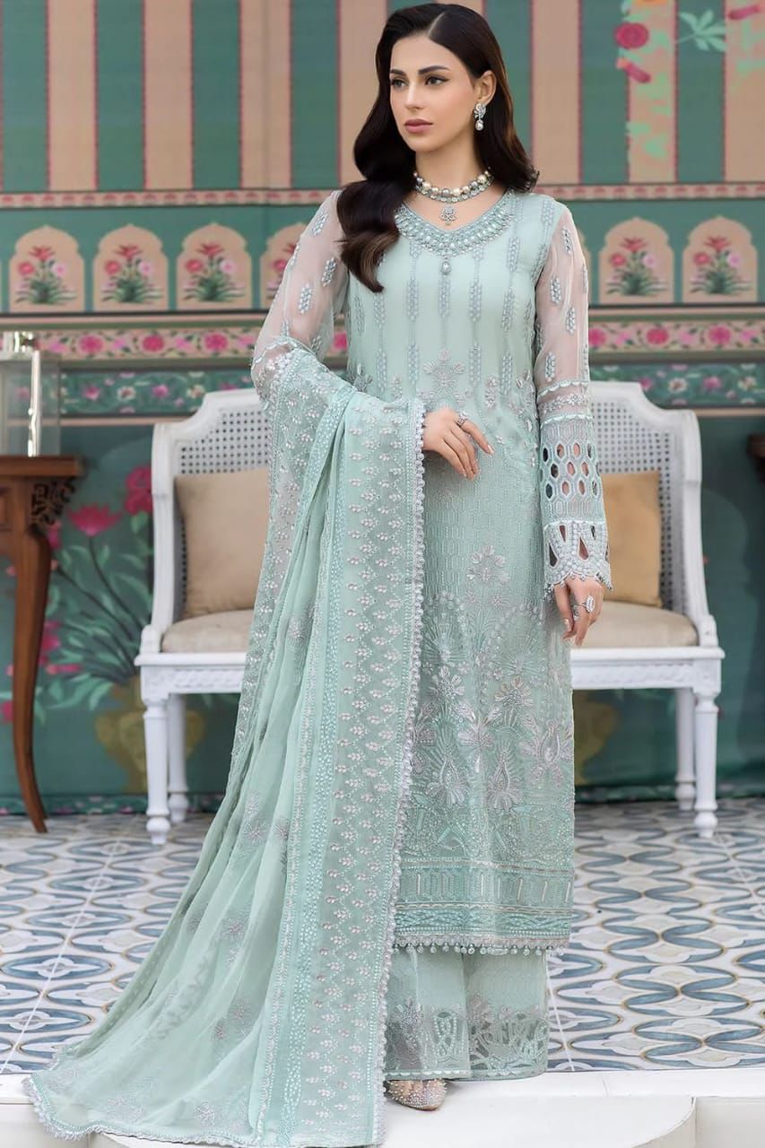Flossie Organza Embroidered Cutwork Adda Work Luxury Unstitched 3PC Suit – Noor-e-Libaas