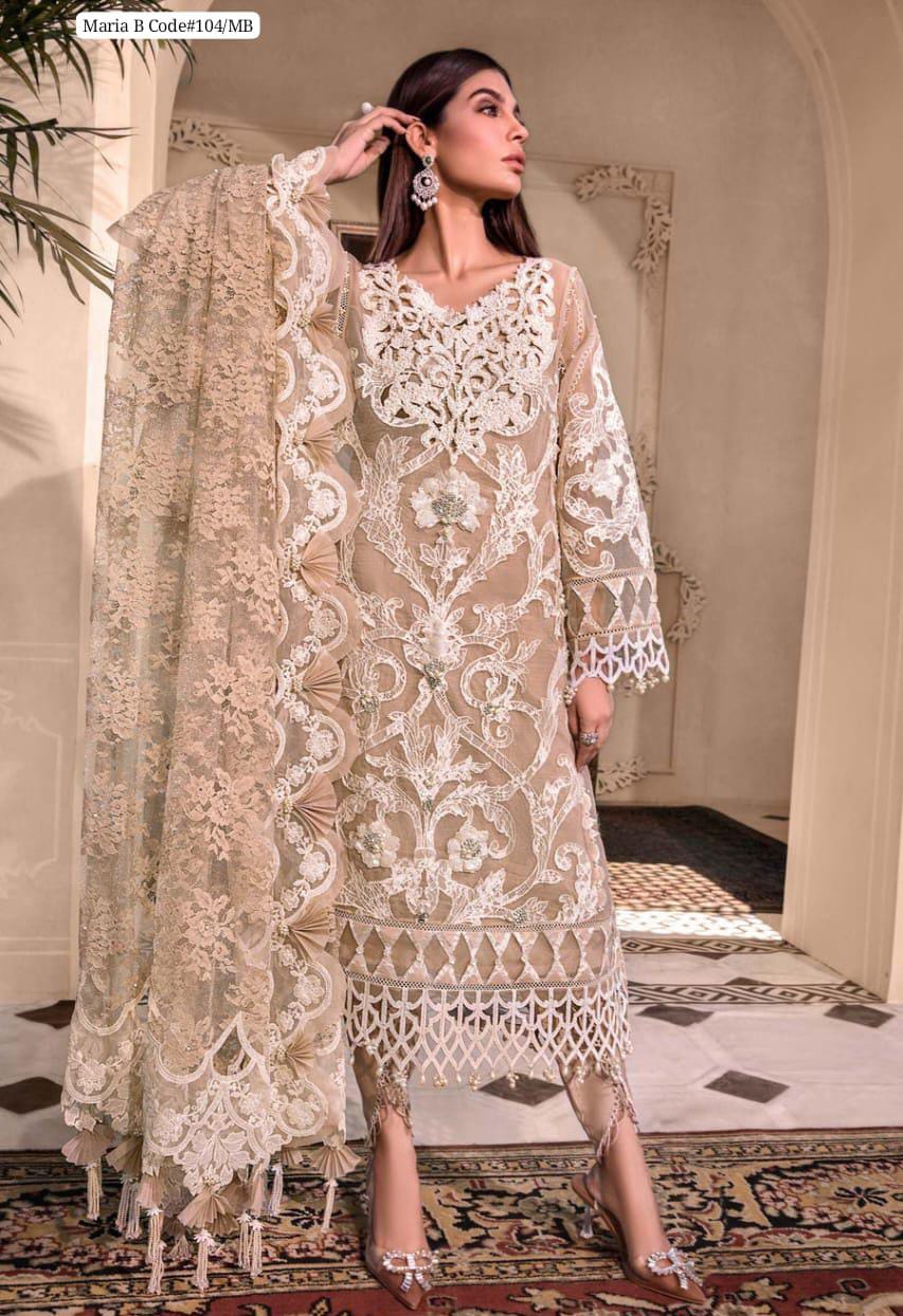 Maria.B Organza Embroidered & Moti Work Sequence Unstitched 3PC Suit – Noor-e-Libaas