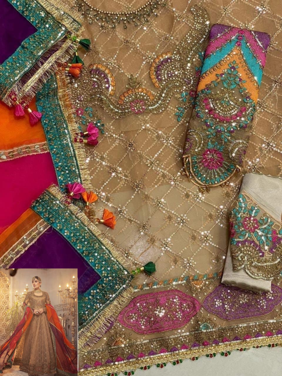 Maria.B Organza Embroidered Handwork Luxury Unstitched Maxi 3PC Suit – Noor-e-Libaas