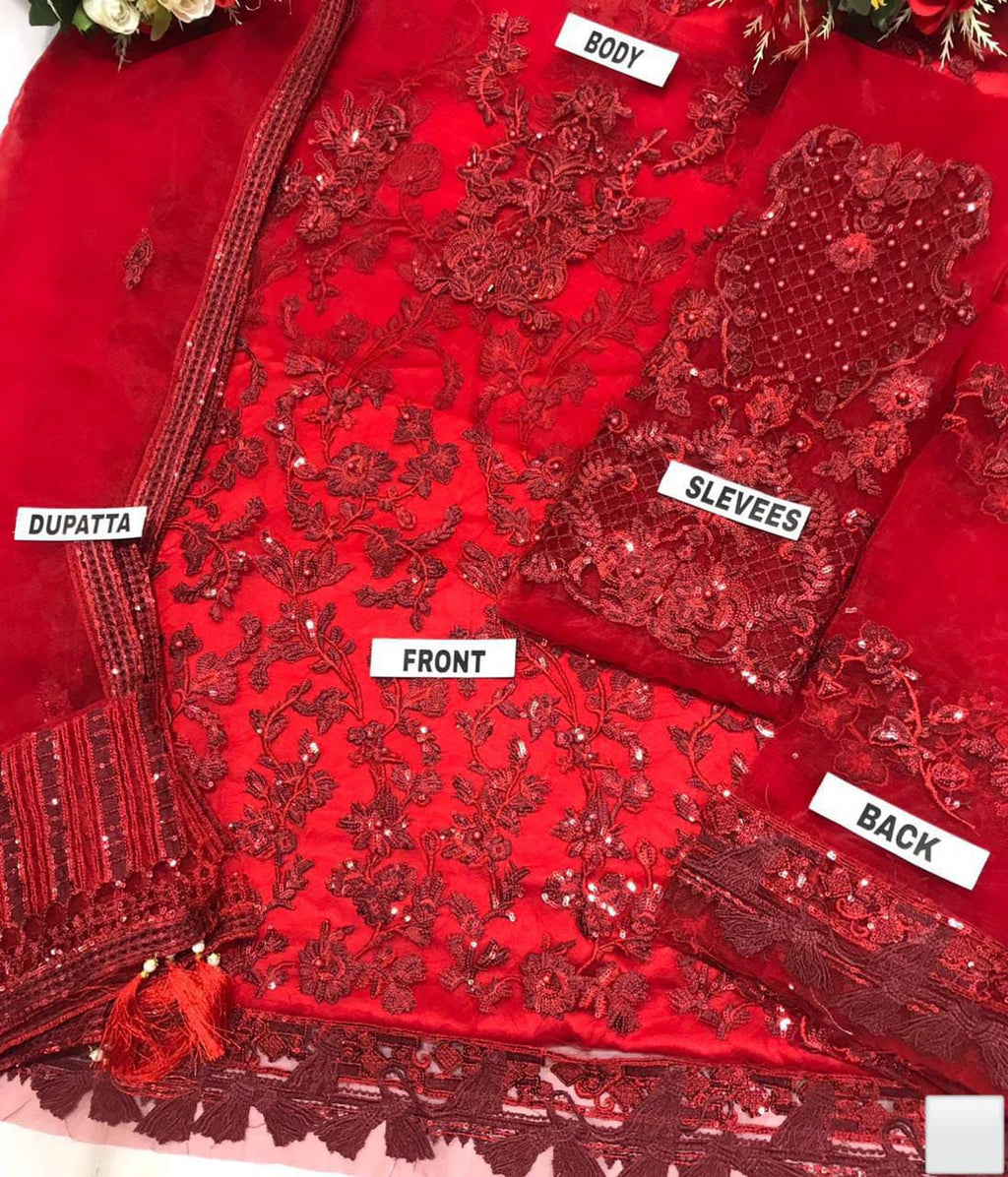 Maryum Hussain Net Embroidered & Moti Work Sequence Unstitched 3PC – Noor-e-Libaas