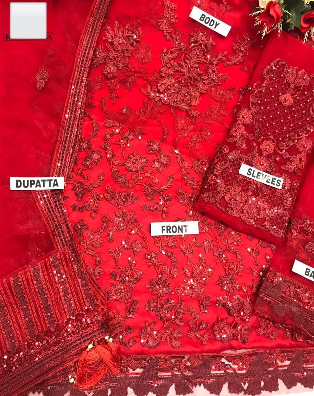 Maryum Hussain Net Embroidered & Moti Work Sequence Unstitched 3PC – Noor-e-Libaas