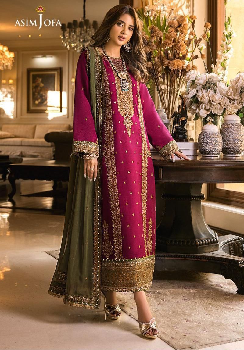 Asim Jofa Chiffon Embroidered Sequence Luxury Unstitched 3PC – Noor-e-Libaas