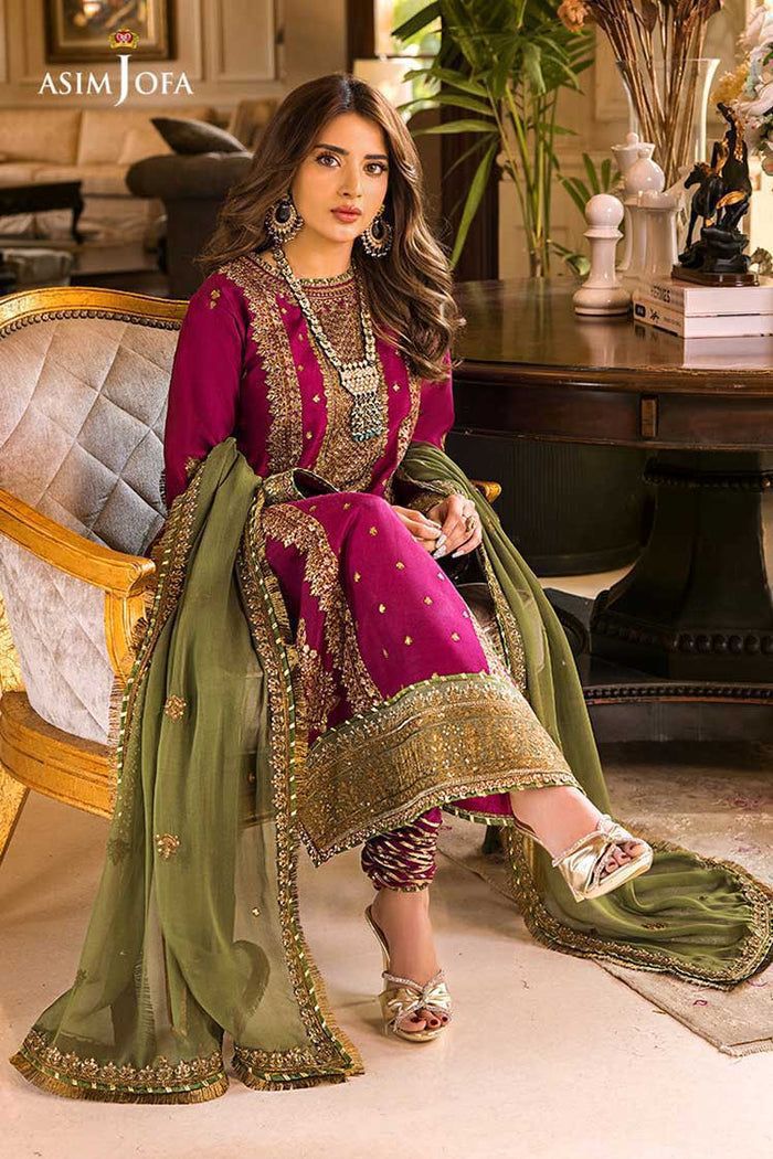 Asim Jofa Chiffon Embroidered Sequence Luxury Unstitched 3PC – Noor-e-Libaas