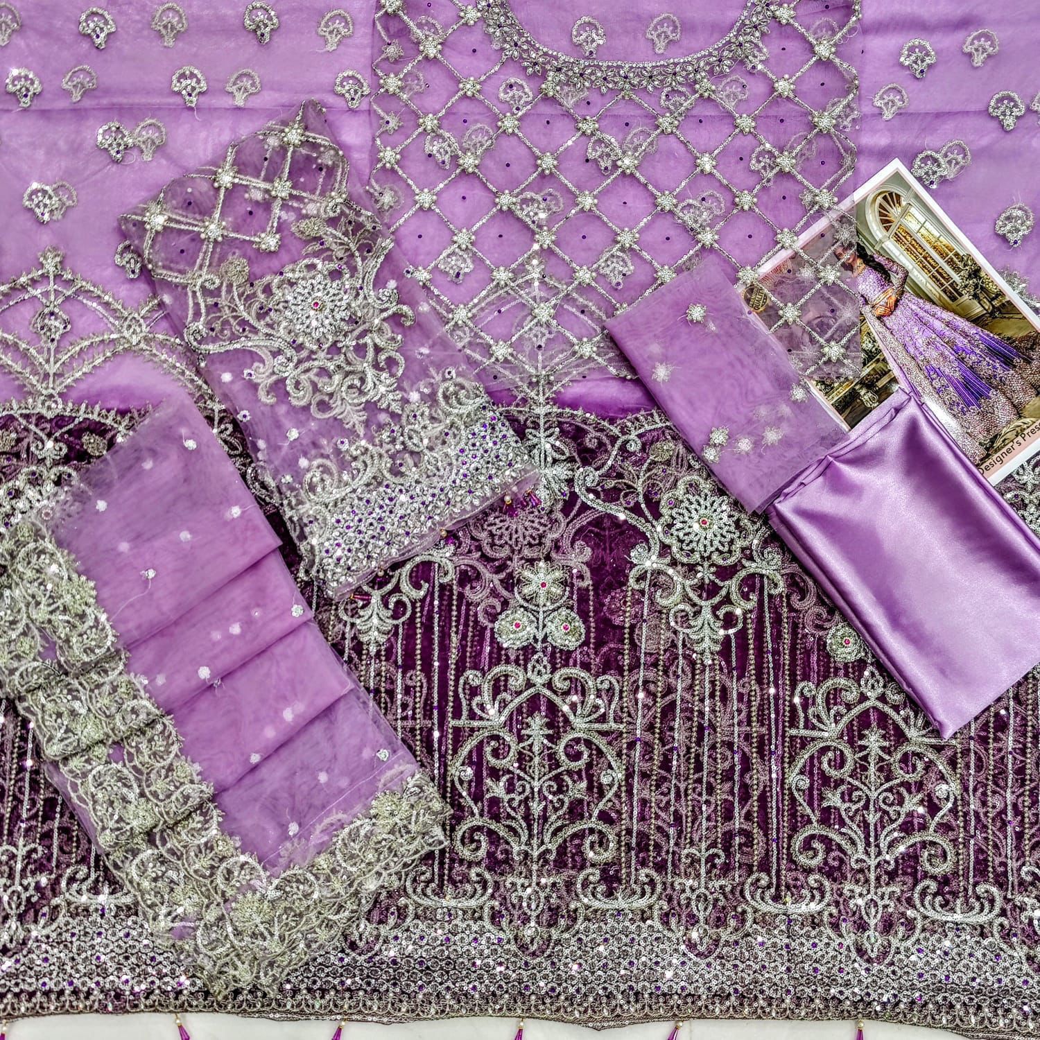 Maria.B Net Embroidered Hand Embellished Luxury Maxi Unstitched 3PC – Noor-e-Libaas