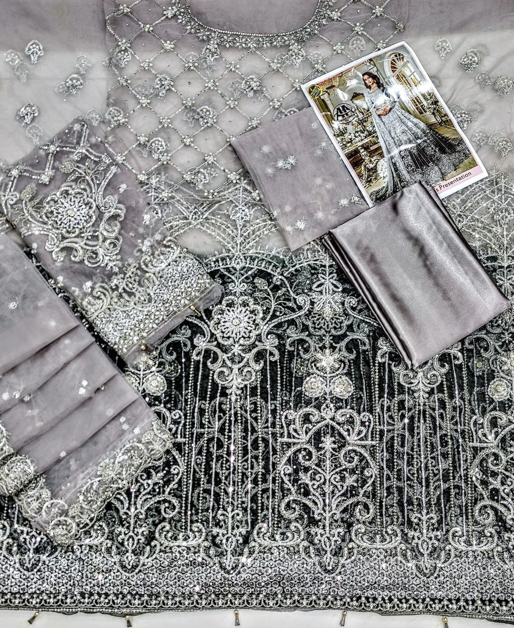 Maria.B Net Embroidered Hand Embellished Luxury Maxi Unstitched 3PC – Noor-e-Libaas