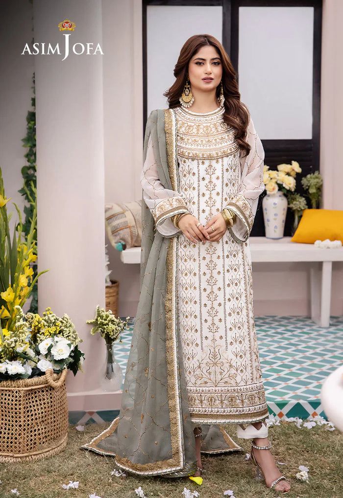 ASIM JOFA Chiffon Embroidered Sequence Luxury 3PC Unstitched Suit