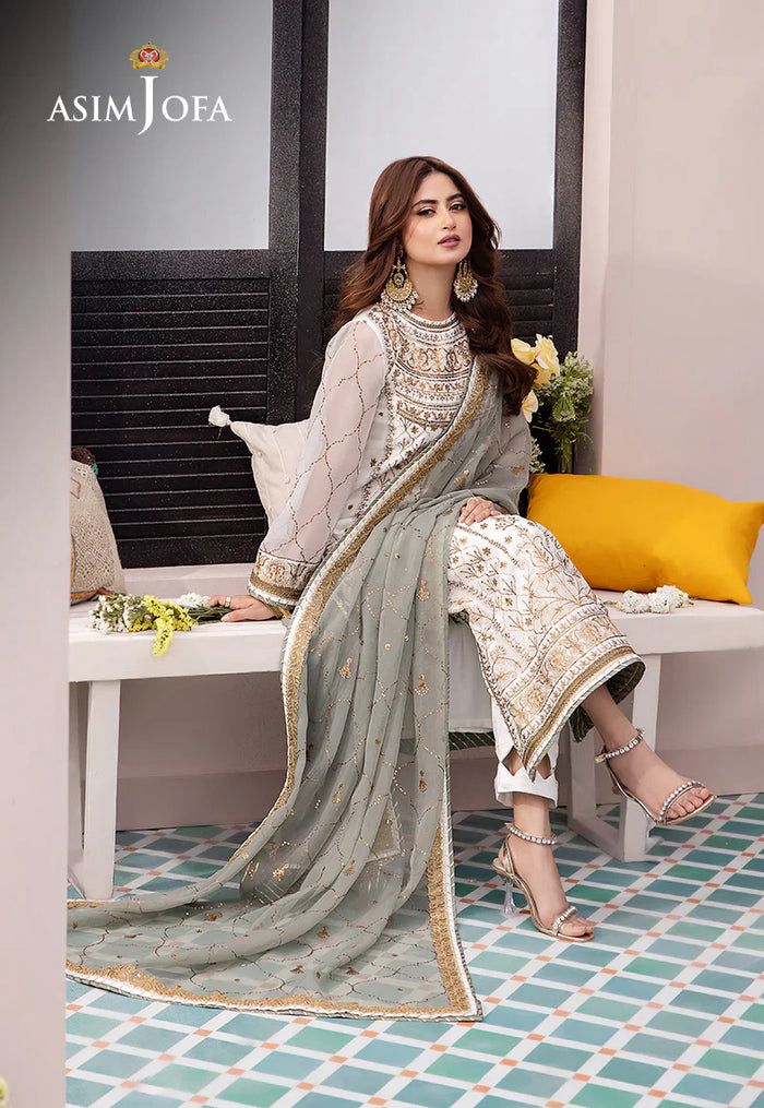 ASIM JOFA Chiffon Embroidered Sequence Luxury 3PC Unstitched Suit