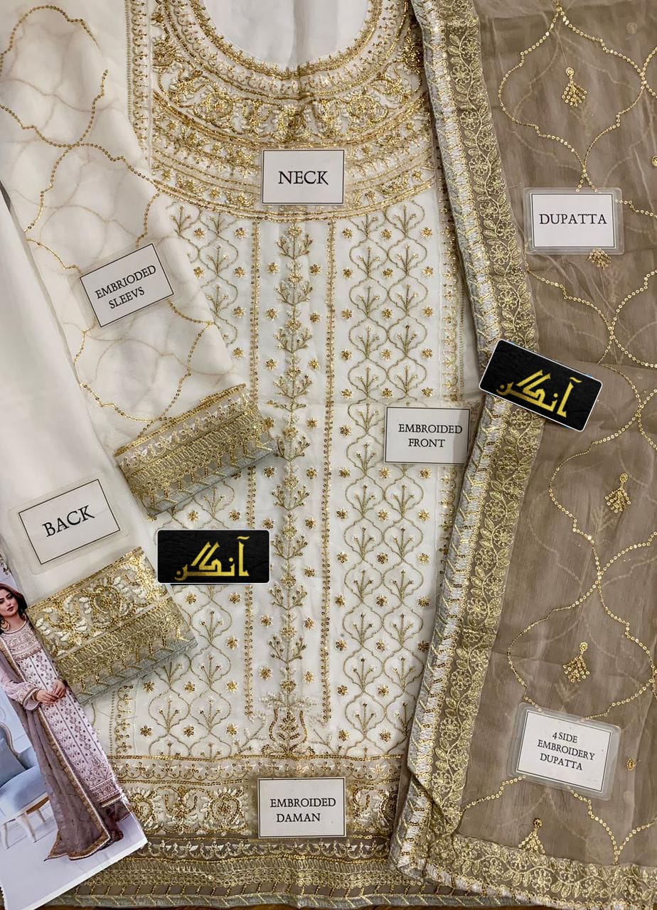 ASIM JOFA Chiffon Embroidered Sequence Luxury 3PC Unstitched Suit