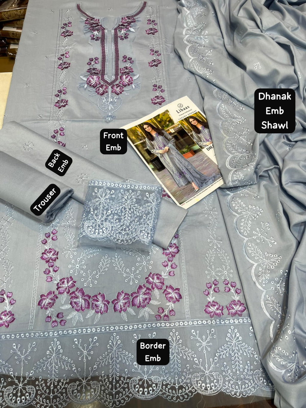 Libaas Luxury Embroidered Dhanak Suit with Shawl | Winter Collection 2025