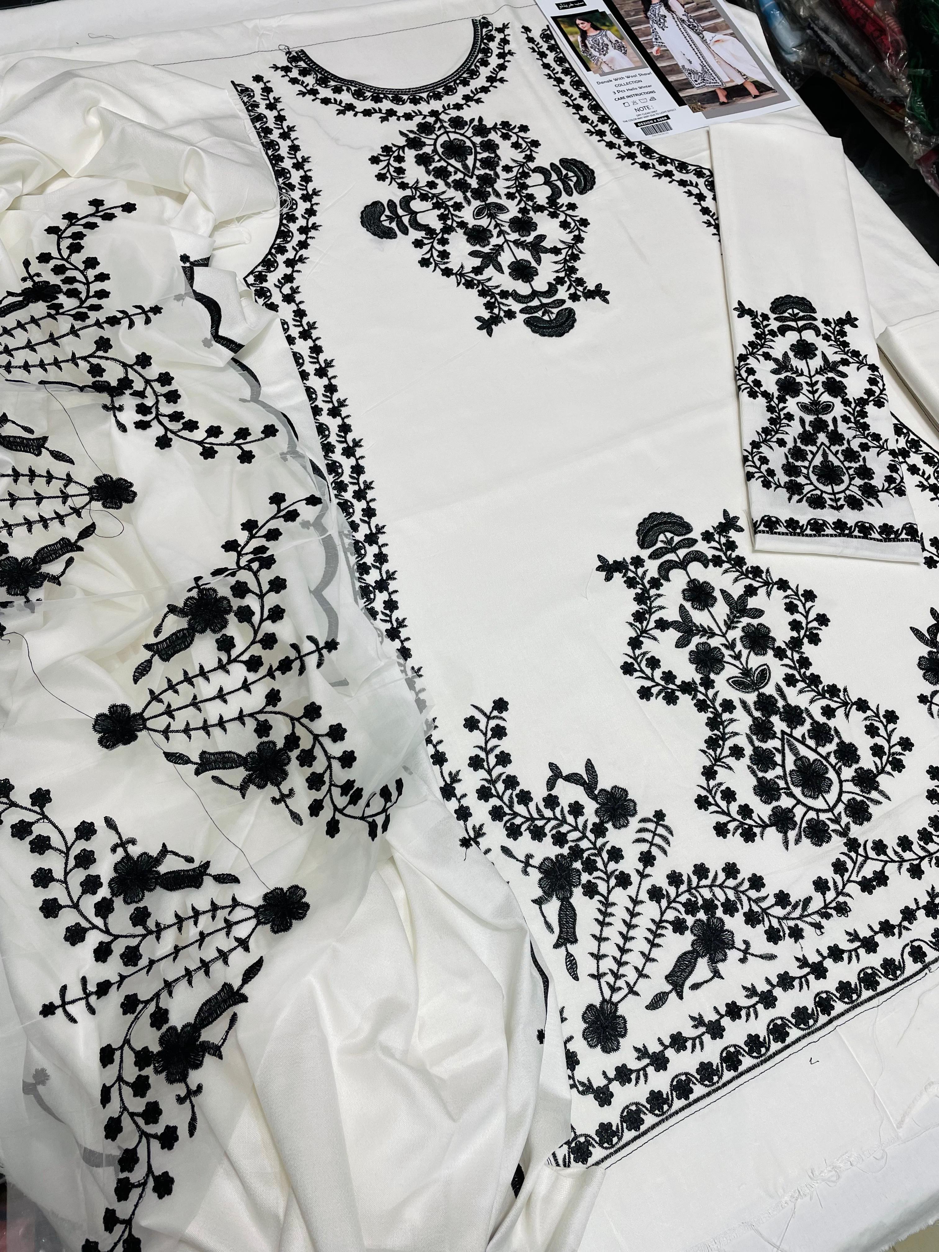 Omal by Komal Luxury Embroidered Dhanak 3‑Piece Suit with Heavy Shawl – Winter 2025