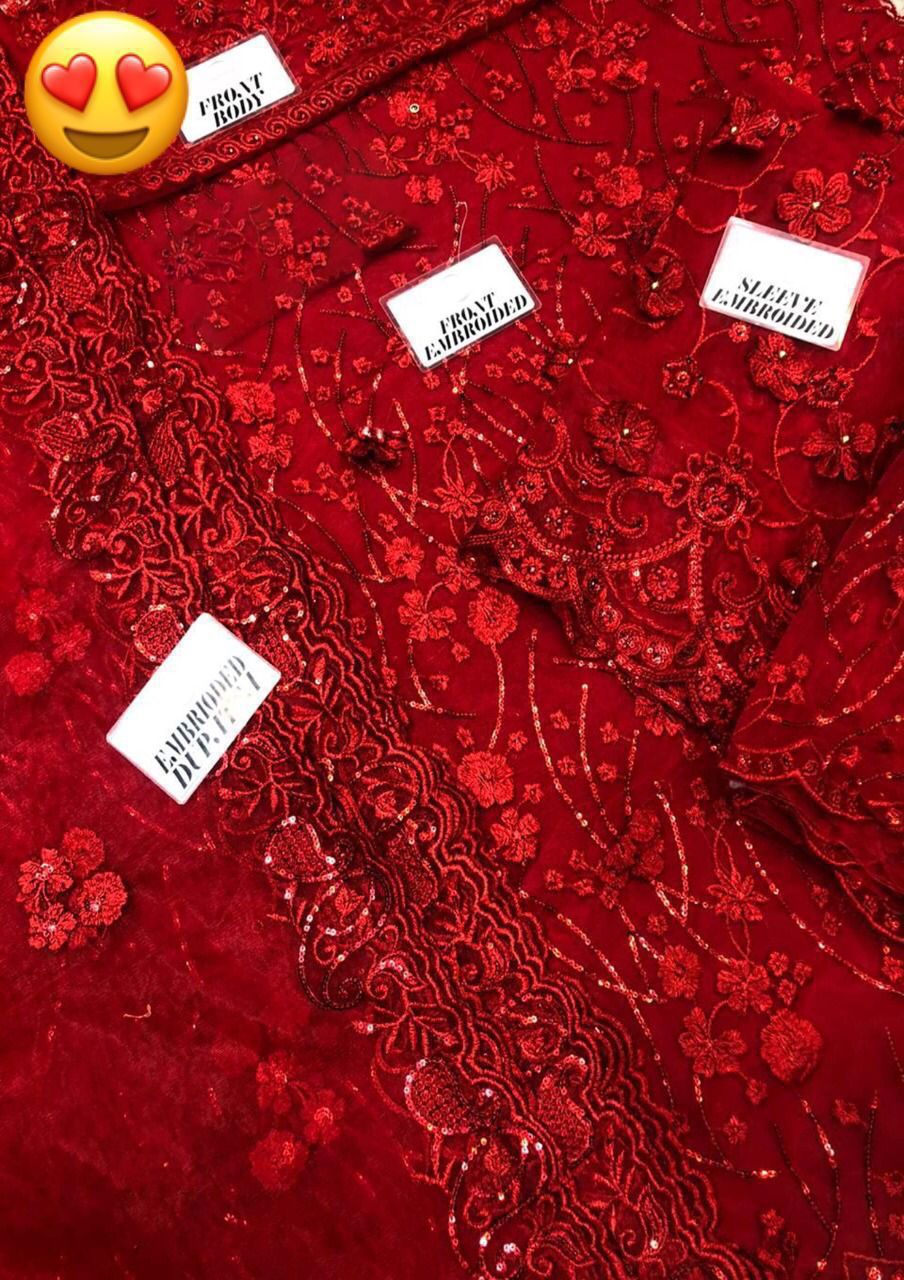 Embroidered Unstitched MARYUM & MARIA Net Embroidered Hand Maxi 3PC