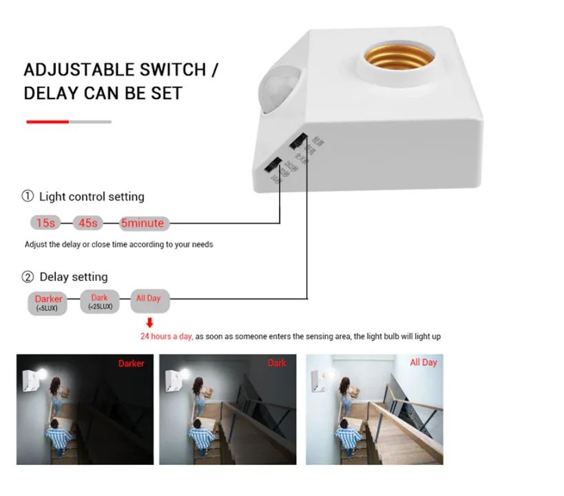 PIR Motion Sensor Bulb Holder | Automatic Infrared Lamp Base Socket