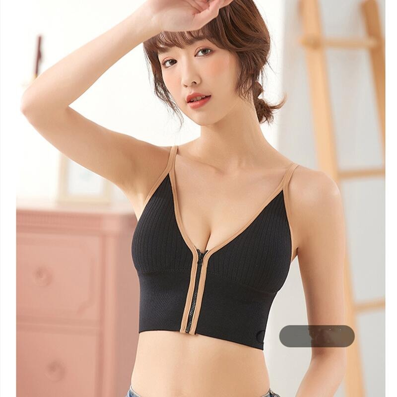 Women's Front Zipper Seamless Push-Up Bra – Wire-Free Tube Top (One Size)