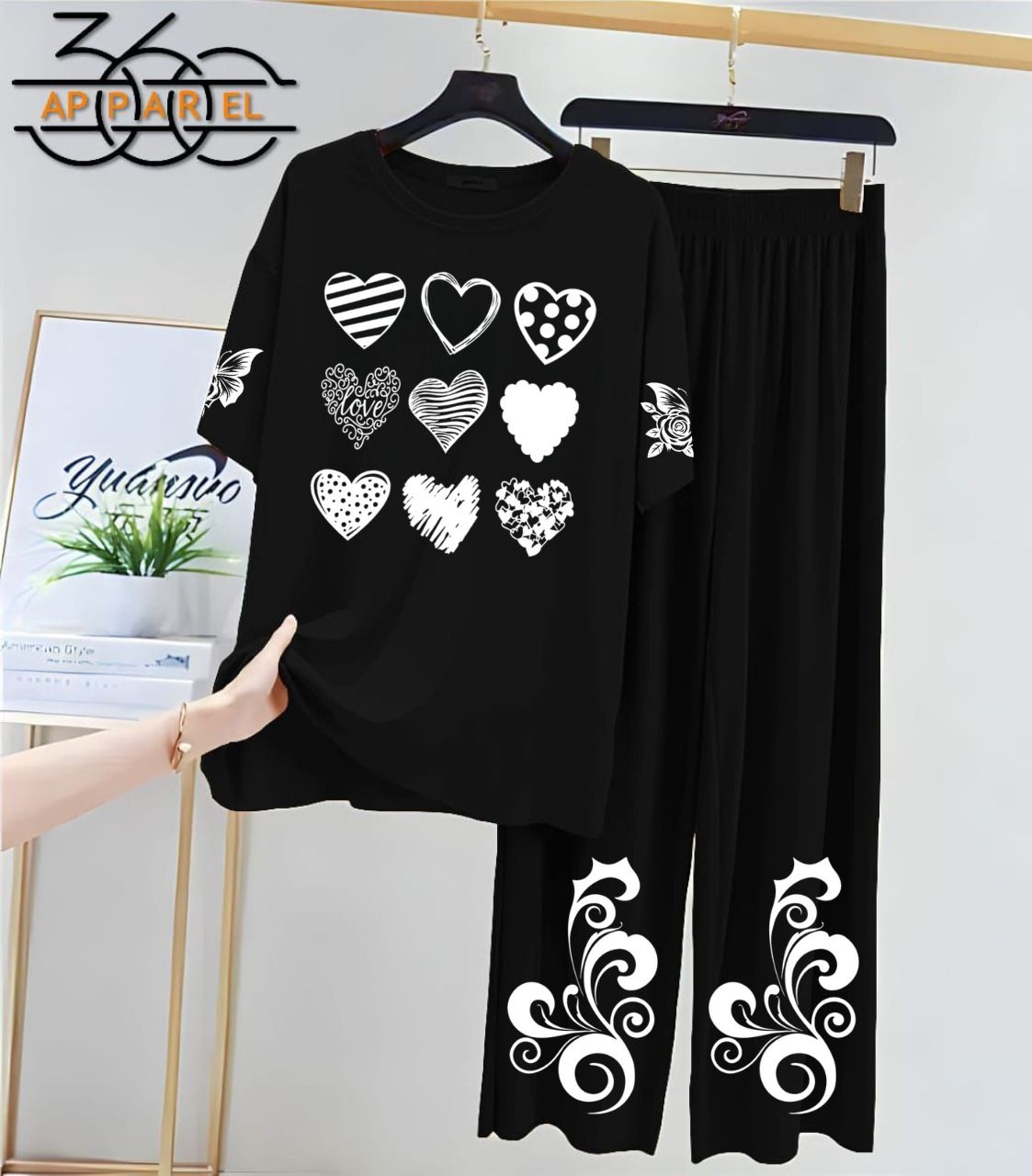 Black Women’s Printed Night Suit | Soft Jersey Fabric Sleepwear