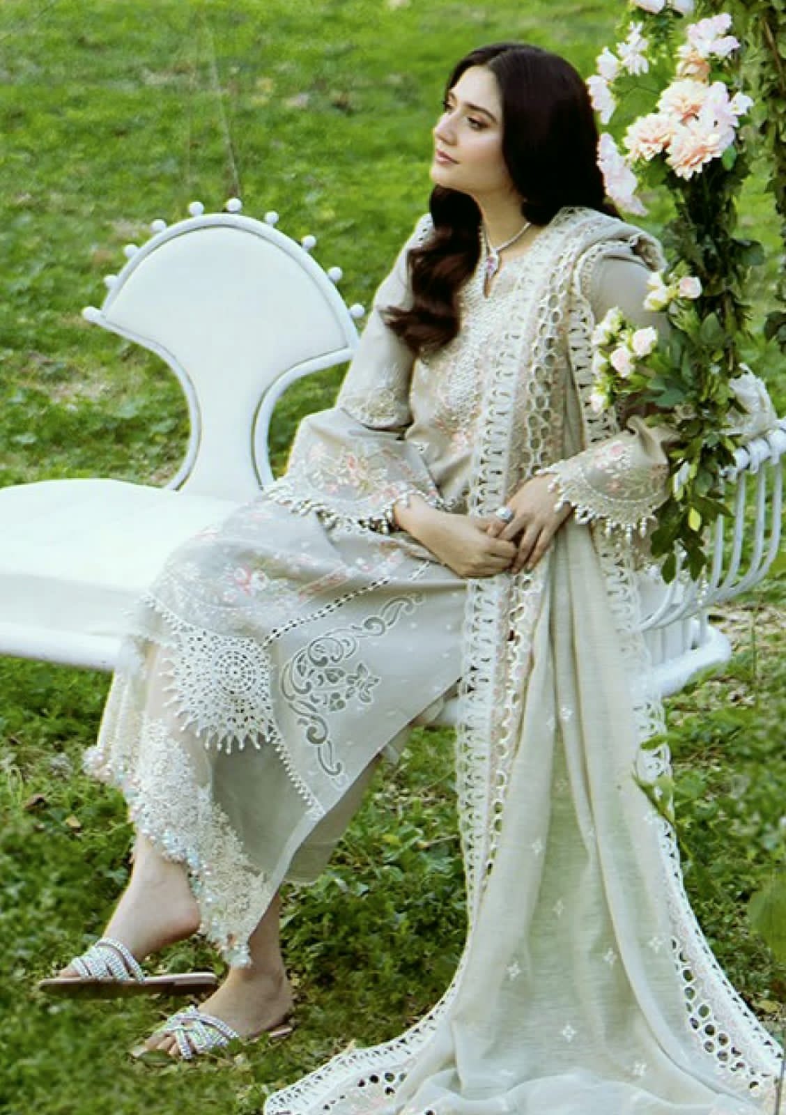 Bin Ilyas Chikankari Embroidered Lawn Cotton Luxury Unstitched 3Pc Suit