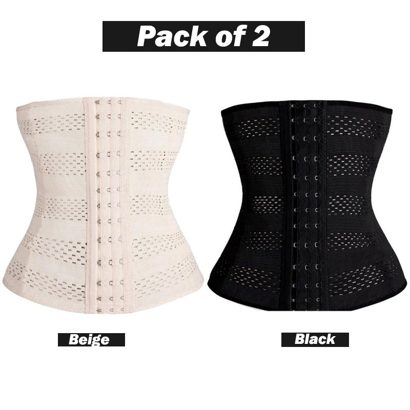 Lanshifei EB40 Body Shaper Waist Cincher for Women – 2 Pieces (Black & Beige)