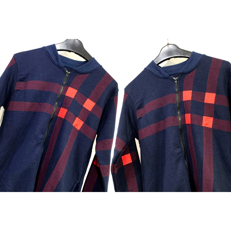 Men’s Classic Check Print Fleece Zipper Jacket – Casual Winter Wear