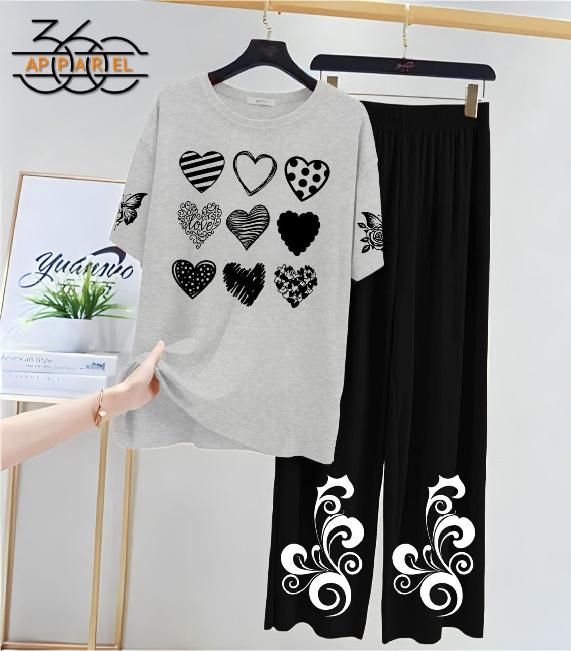 Grey & Black Women’s Printed Night Suit | Jersey Fabric, Soft & Stylish
