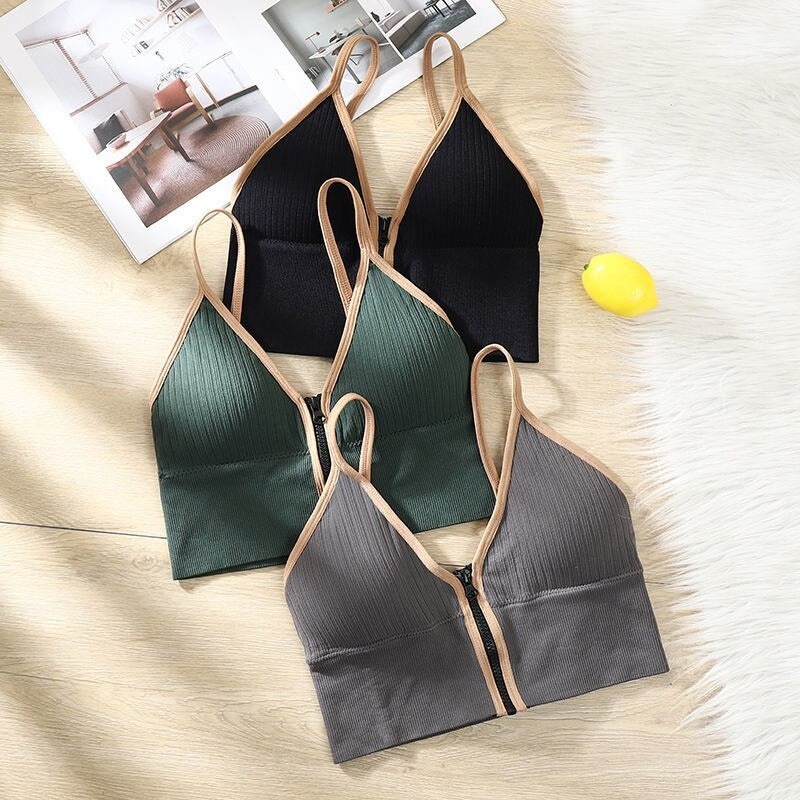 Women's Front Zipper Seamless Push-Up Bra – Wire-Free Tube Top (One Size)