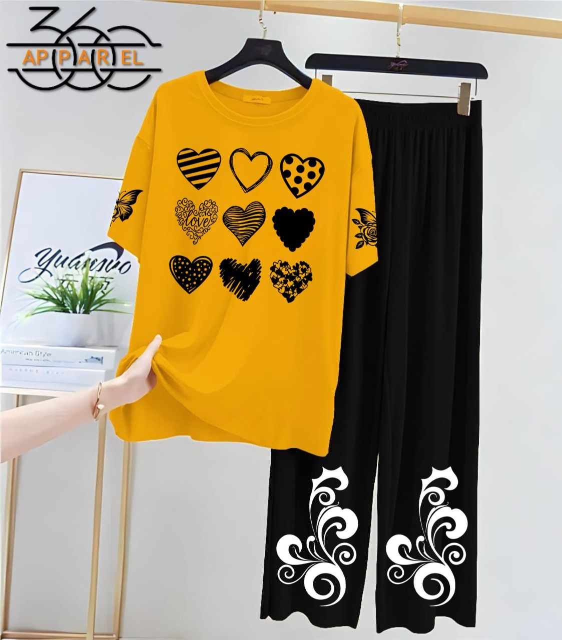 Orange & Black Women’s Printed Night Suit | Jersey Fabric Sleepwear