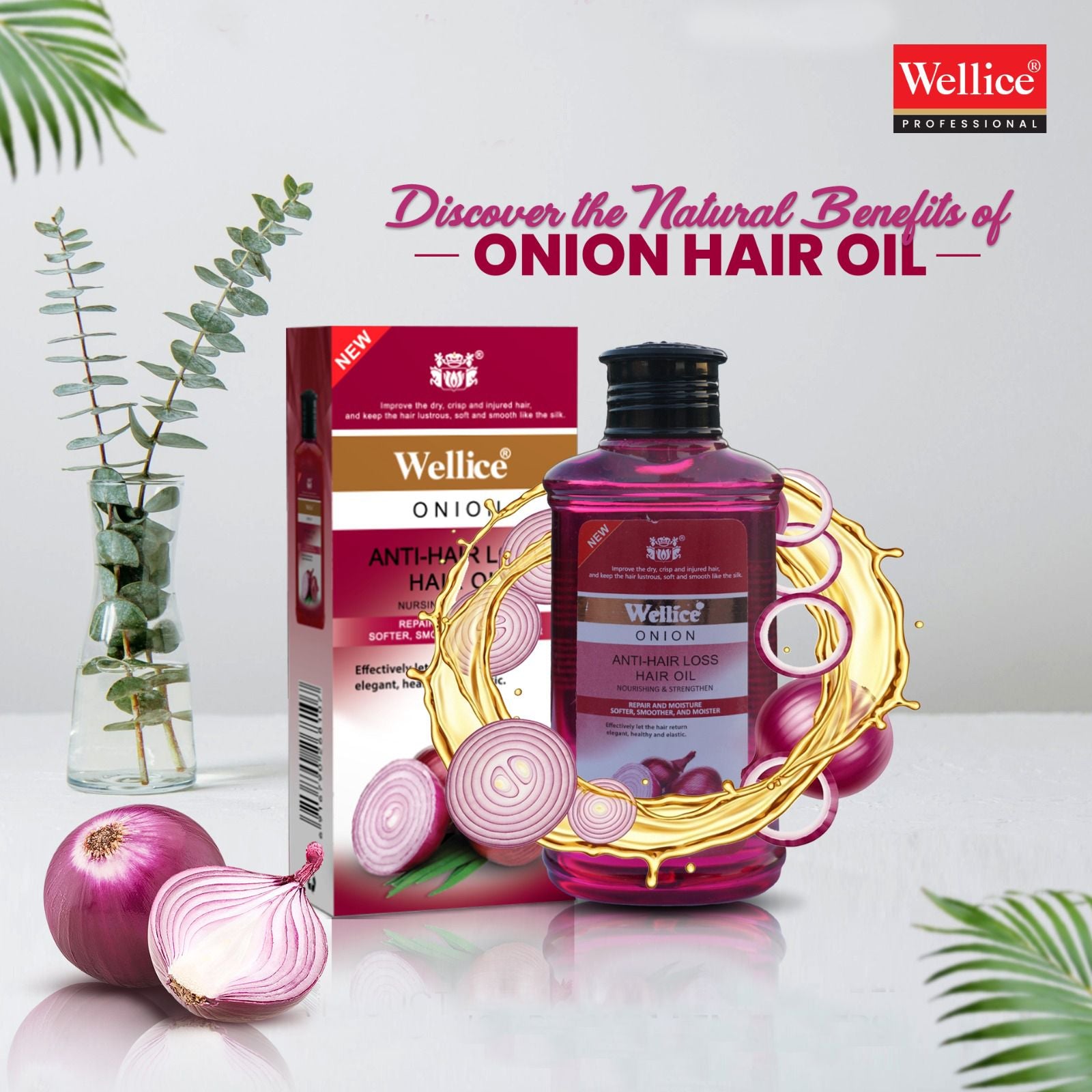 Original Wellice Onion Anti Hair Oil – Strengthening & Nourishing Formula for Thicker, Fuller Hair