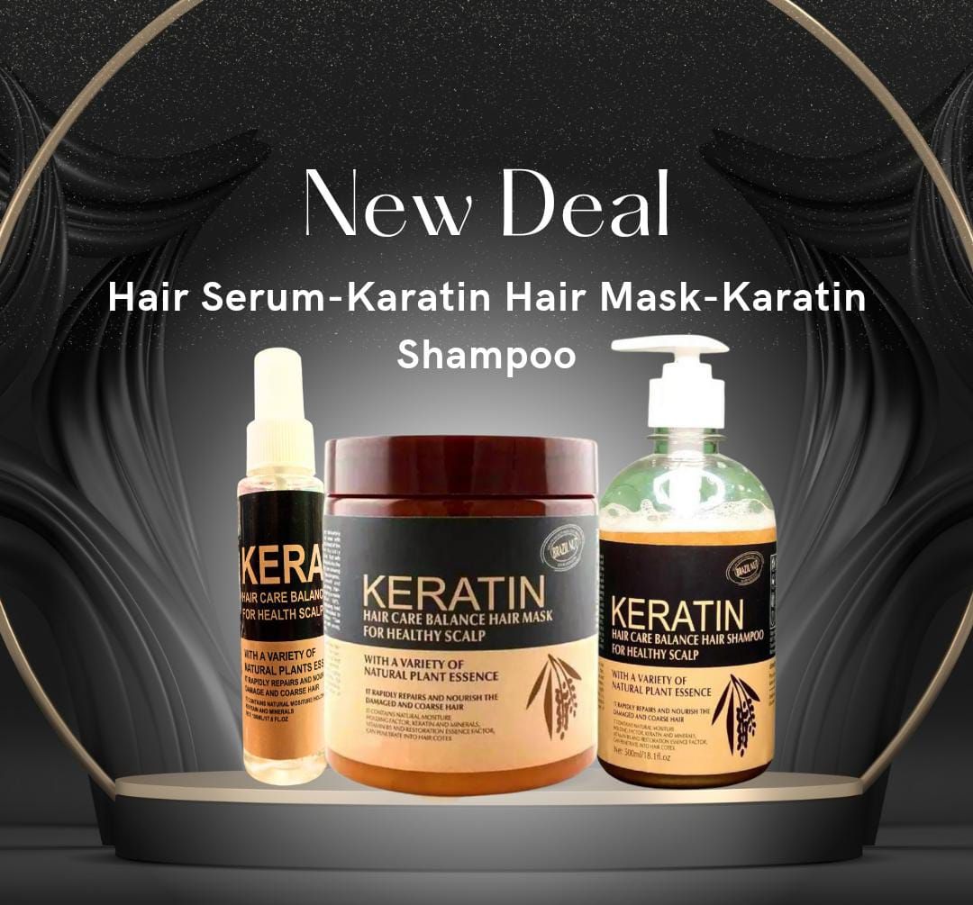 Pack of 3 Keratin Hair Care | Hair Mask, Shampoo & Serum Set