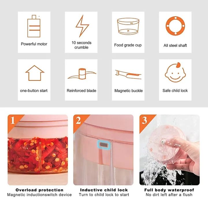 Portable Electric USB Rechargeable Mini Food Chopper – Fruit, Vegetable, Garlic & Onion Grinder