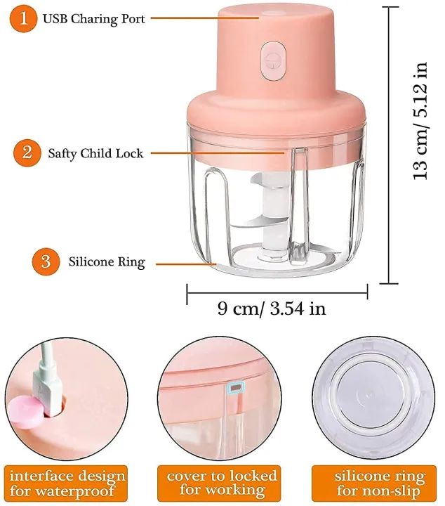 Portable Electric USB Rechargeable Mini Food Chopper – Fruit, Vegetable, Garlic & Onion Grinder