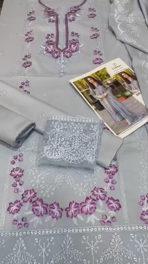 Libaas Luxury Embroidered Dhanak Suit with Shawl | Winter Collection 2025