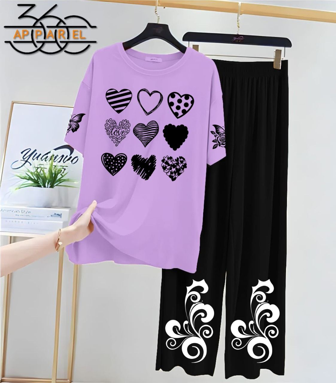 Purple & Black Women’s Printed Night Suit | Soft Jersey Fabric Sleepwear