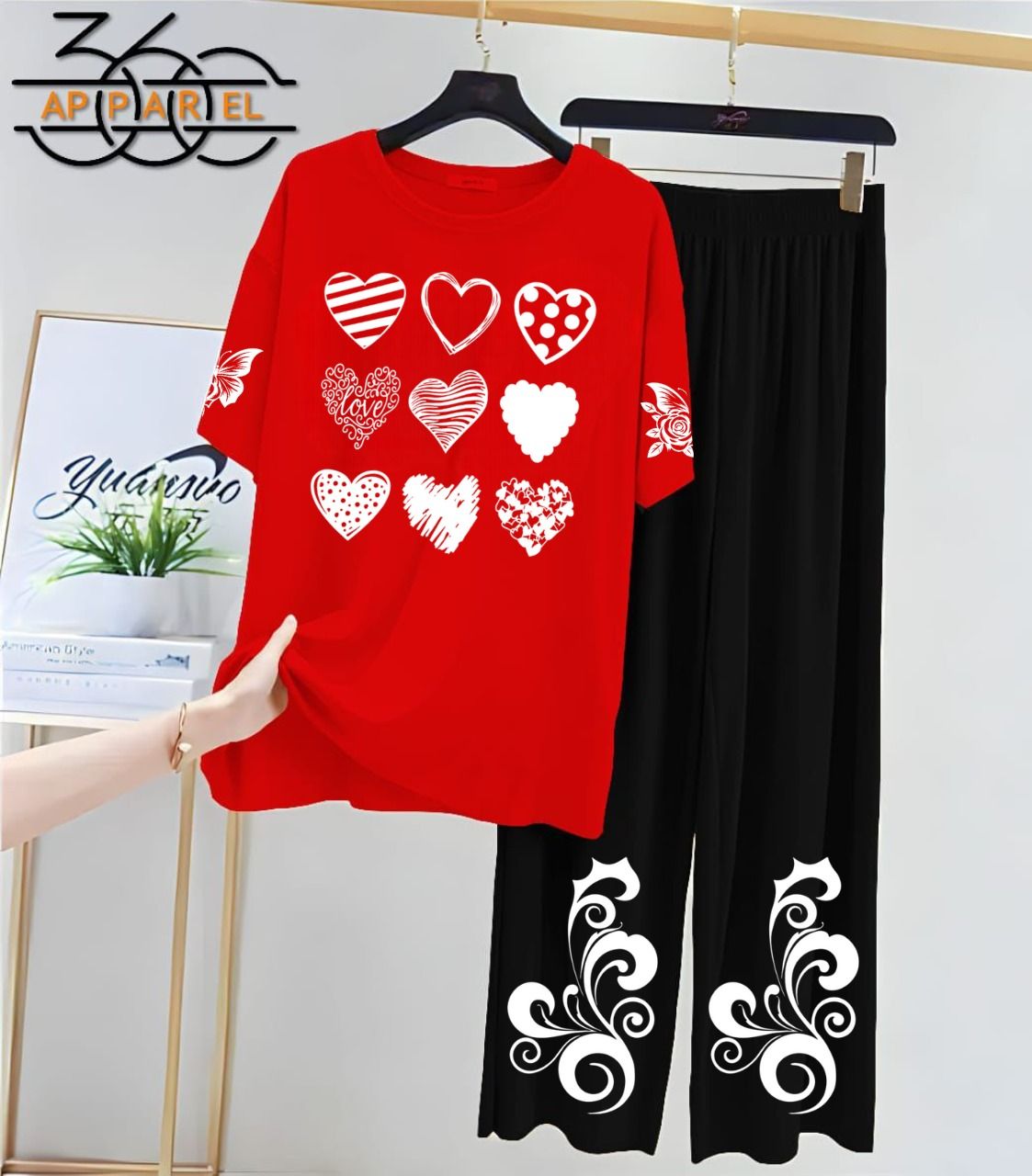 Red & Black Women’s Printed Night Suit | Jersey Fabric, Comfortable Fit