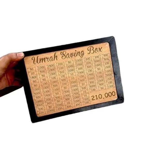 Umrah Savings Box 280 Days | Wooden Islamic Money Saving Jar