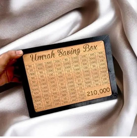 Umrah Savings Box 280 Days | Wooden Islamic Money Saving Jar