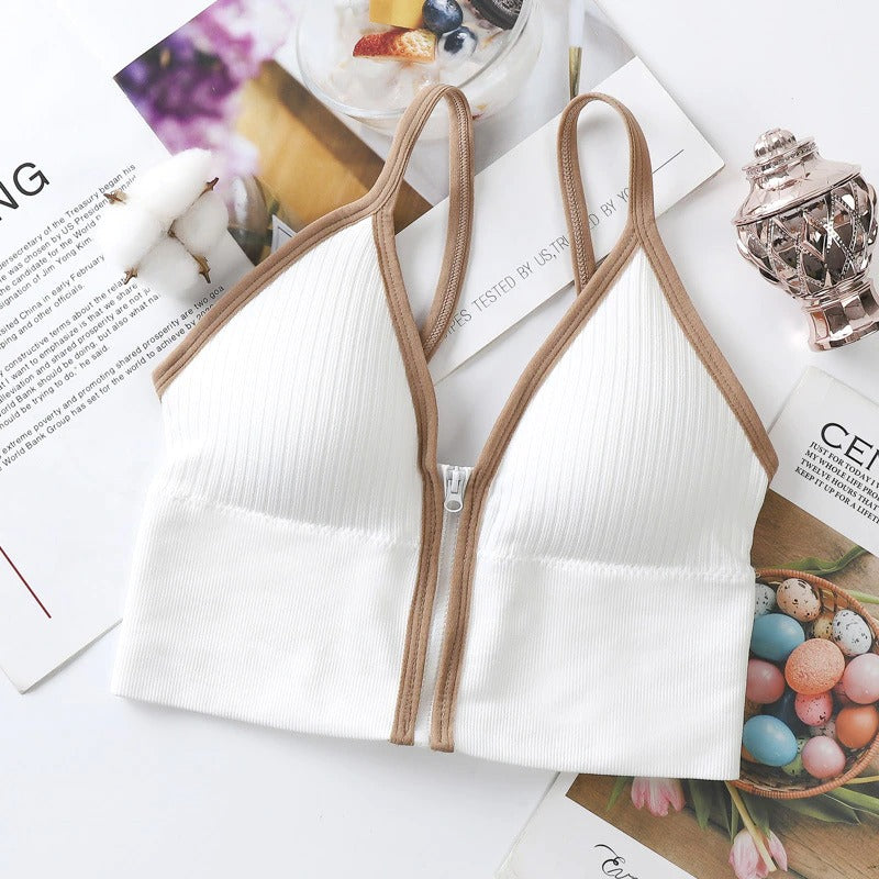 Women's Front Zipper Seamless Push-Up Bra – Wire-Free Tube Top (One Size)