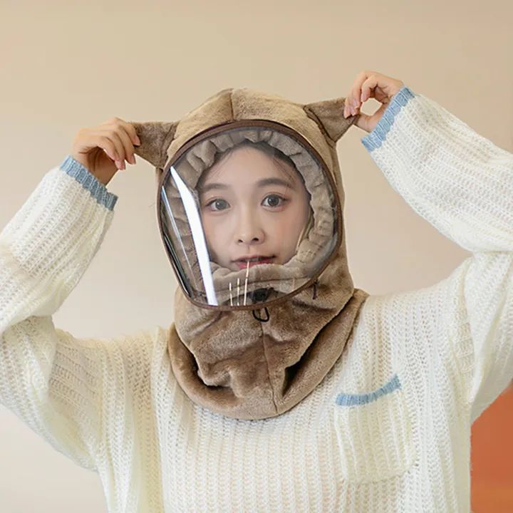 Women Winter Cap with Detachable Lens – Thick Warm Fleece Head Hood