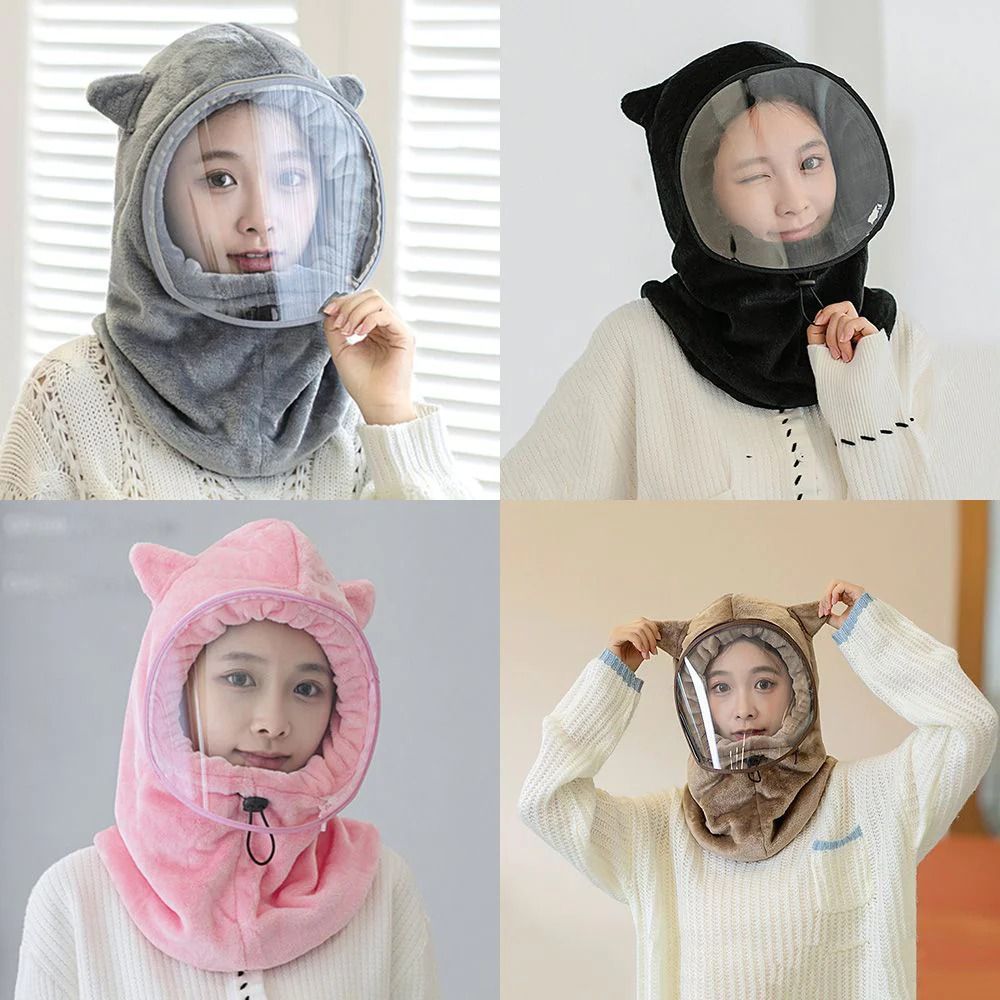 Women Winter Cap with Detachable Lens – Thick Warm Fleece Head Hood