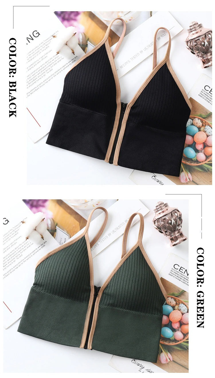 Women's Front Zipper Seamless Push-Up Bra – Wire-Free Tube Top (One Size)